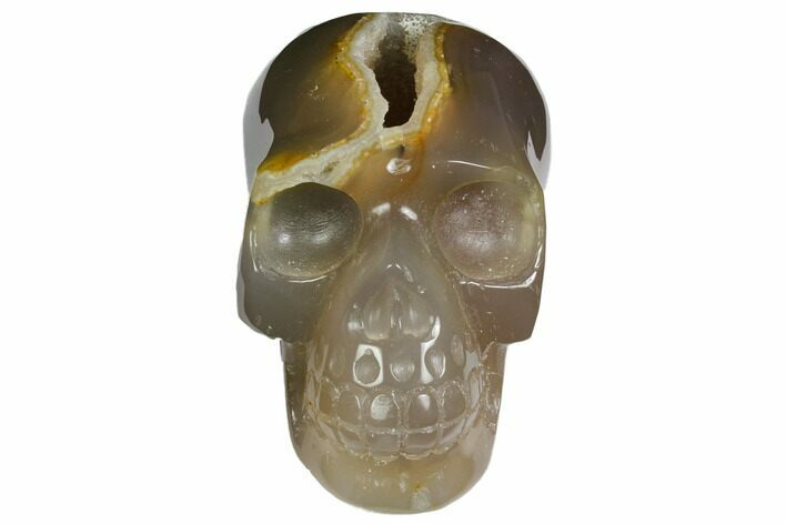 Polished Agate Skull with Quartz Crystal Pocket #148106